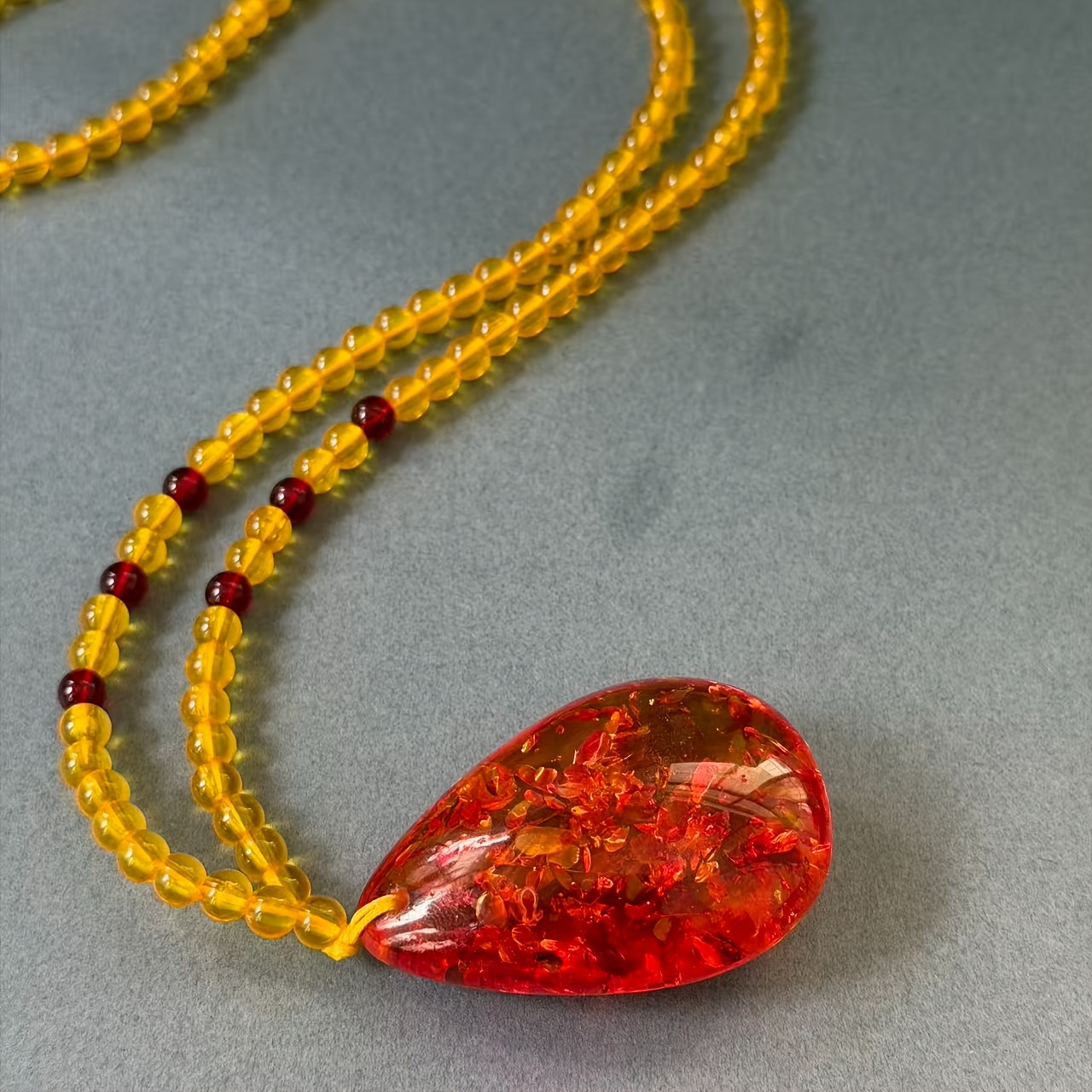 Women's Natural Amber Water Drop Pendant Necklace, Casual Wear